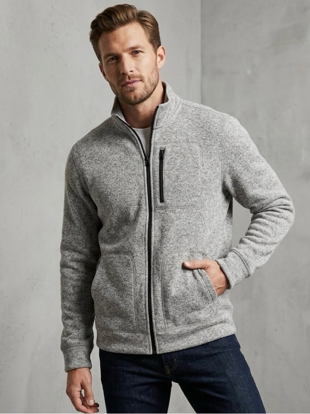 Banana Republic X Polartec Men's Heather Gray Full-Zip Fleece Sweater Jacket